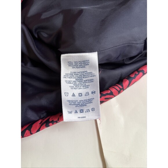 Ladies Lands End Down Puffer Vest Salmon/Navy Floral Size M - Picture 3 of 5